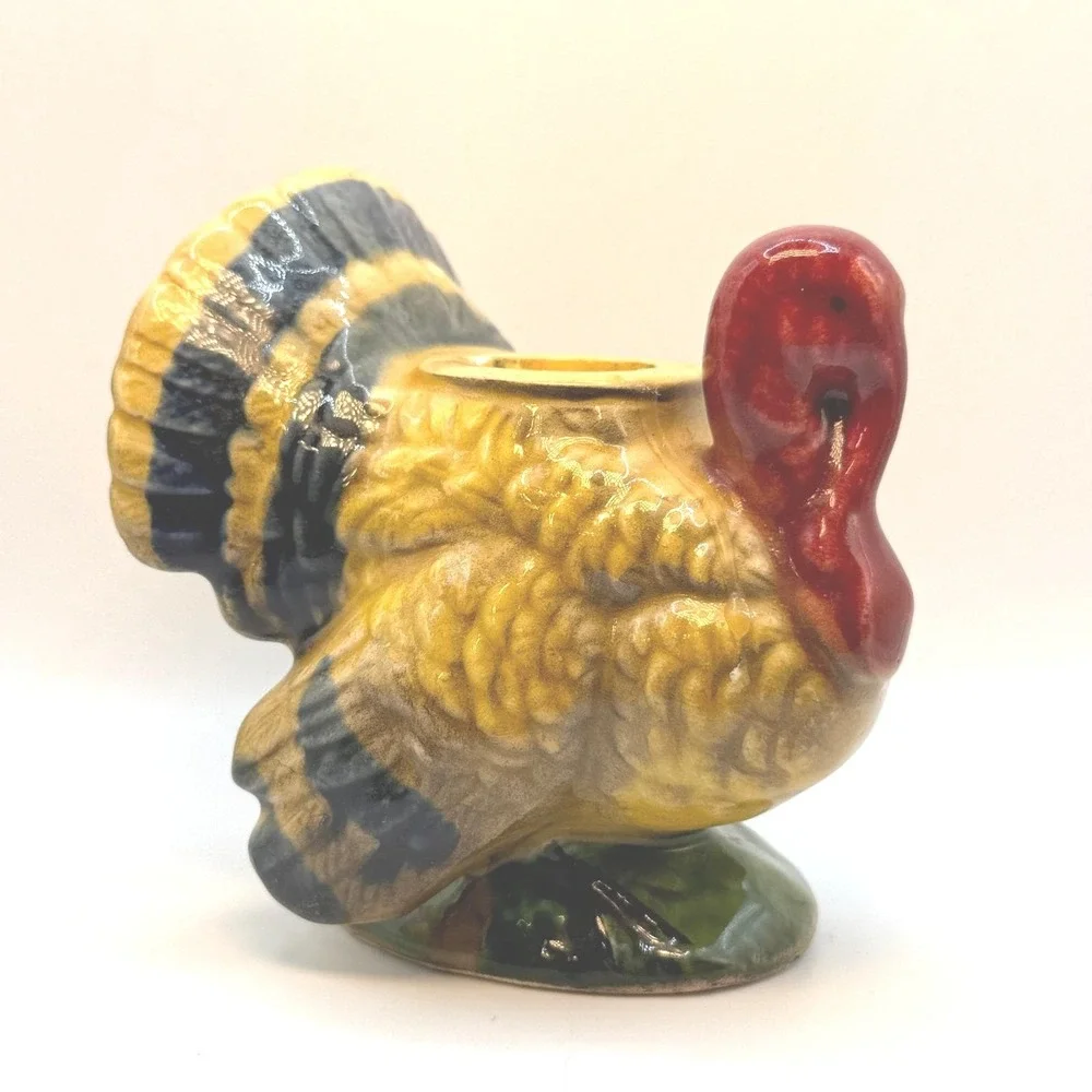 Napcoware Turkey Candle Holder Multicolor Ceramic Thanksgiving Decor Setting Vtg